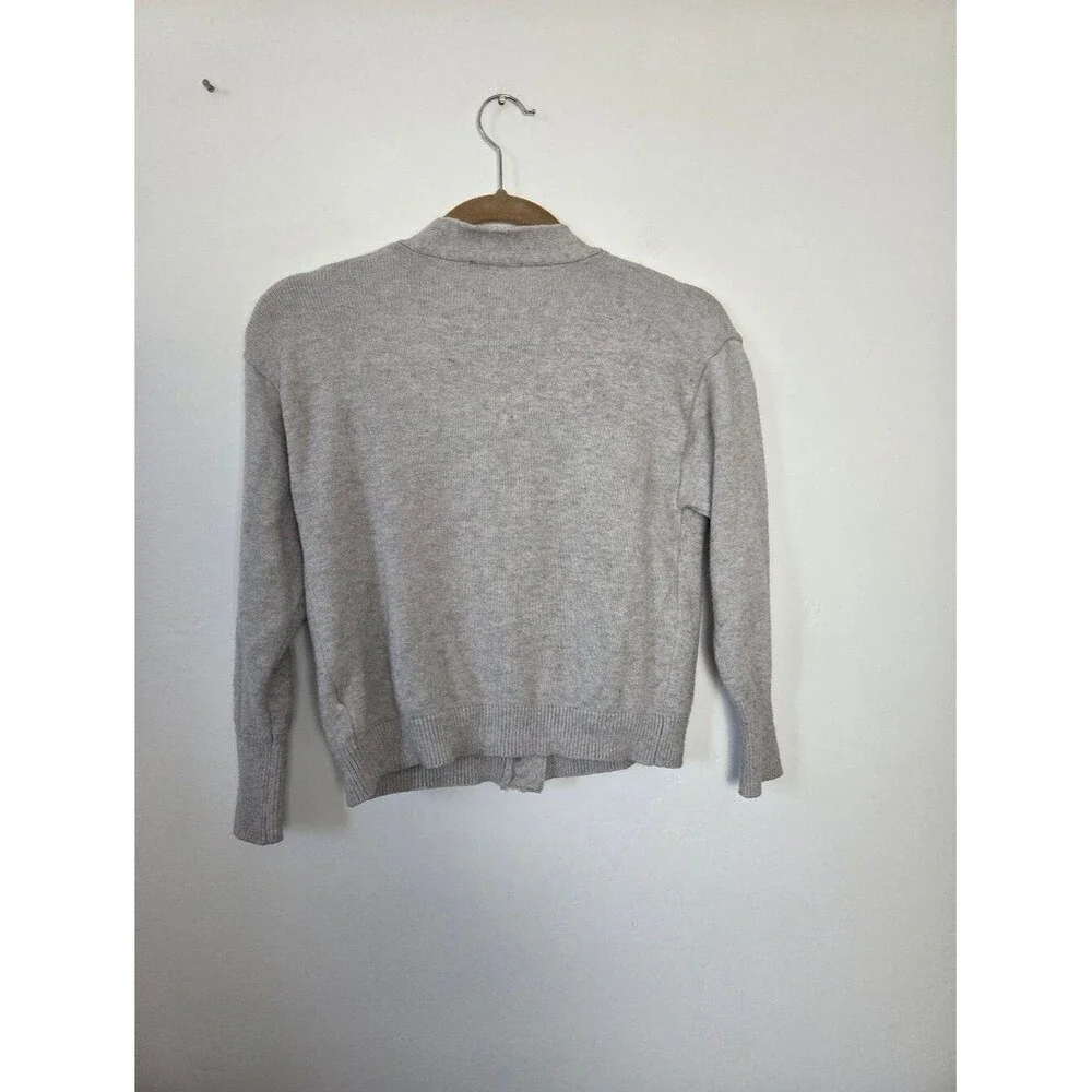Poof Gray Cardigan Sweater Short Cozy Soft Academia Preppy Twee Old Money Small